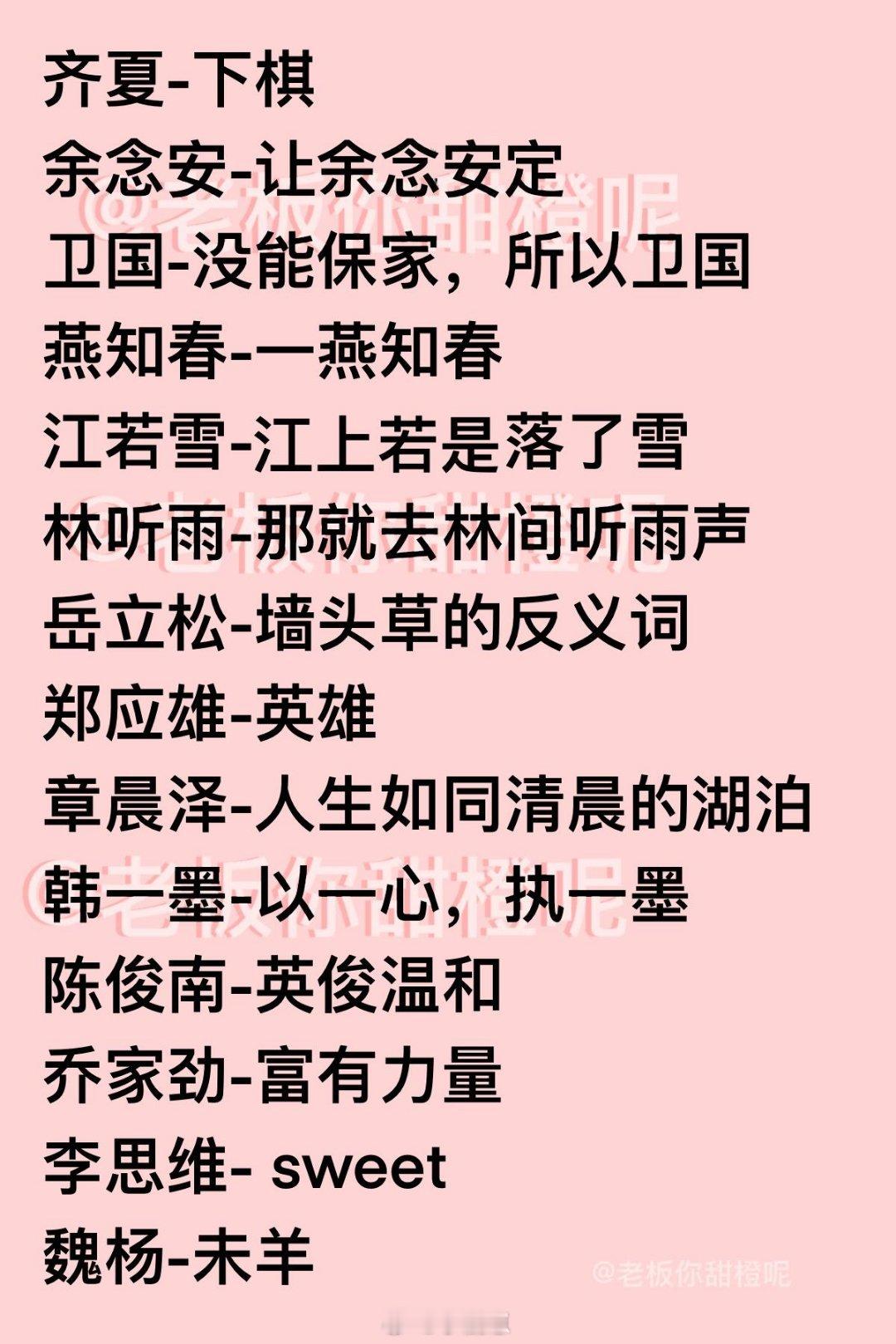 十日终焉名字含义有的是文中提到的，有的是根据名字的字解剖的（知春、若雪、听雨、章