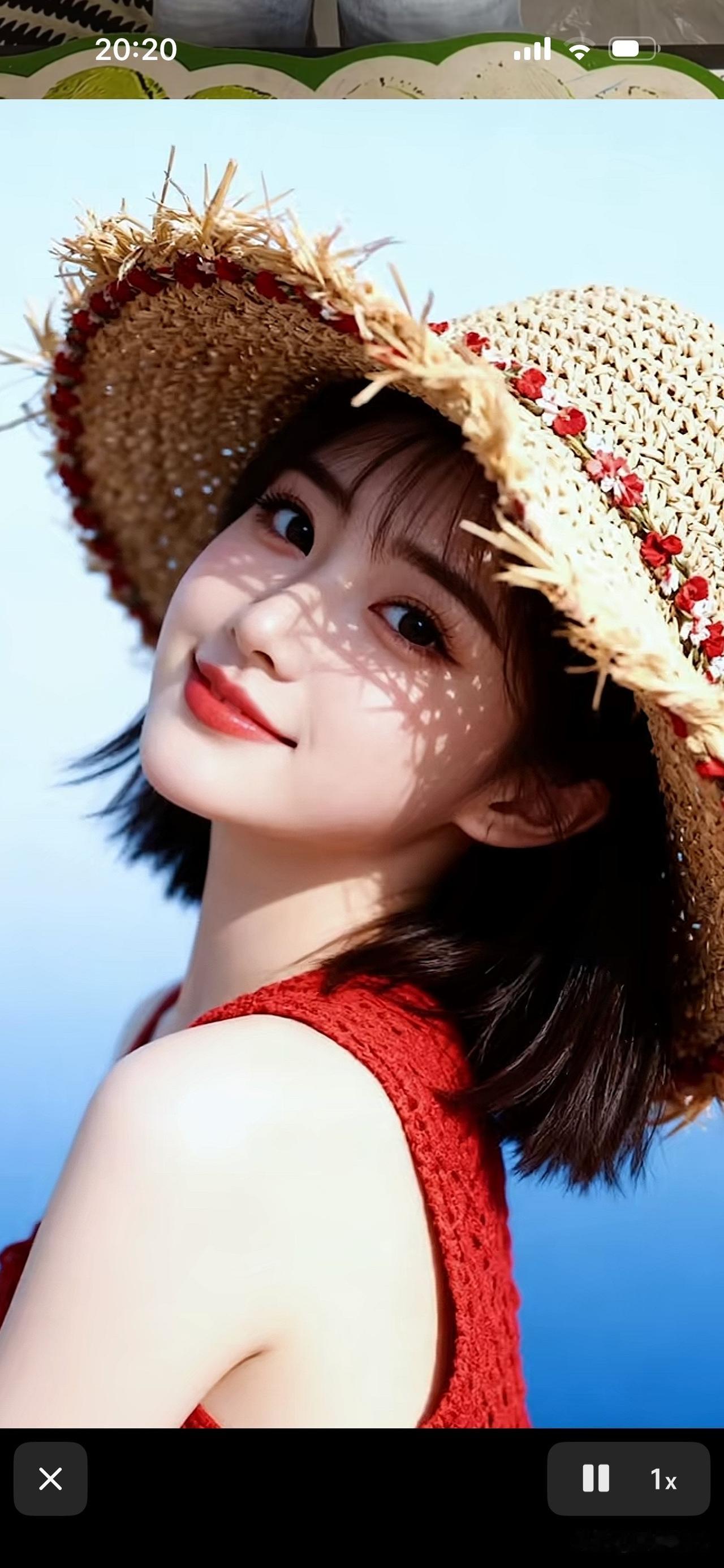红衣美人笑，草帽映晴空。草帽美人照 红衣草帽少女 红衫微笑照 红衣草帽少女 红衫