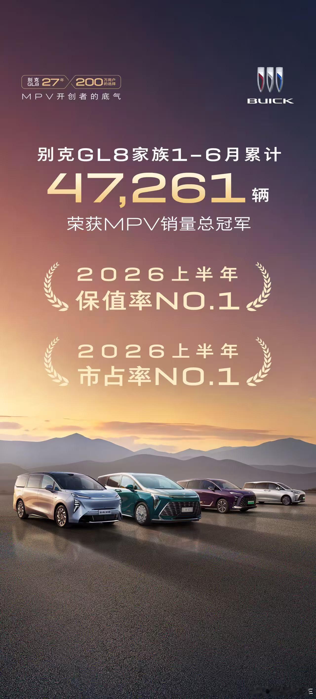 别克GL8家族以47,261辆的累计成绩拿下1-6月国内MPV市场总销量冠军。其