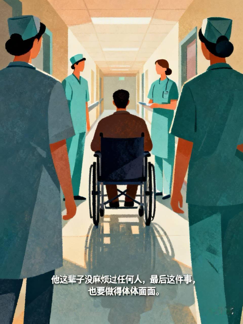 我爸走那天，医院走廊的白炽灯亮得晃眼。我问他，要不要想办法弄个车，咱回家？

他