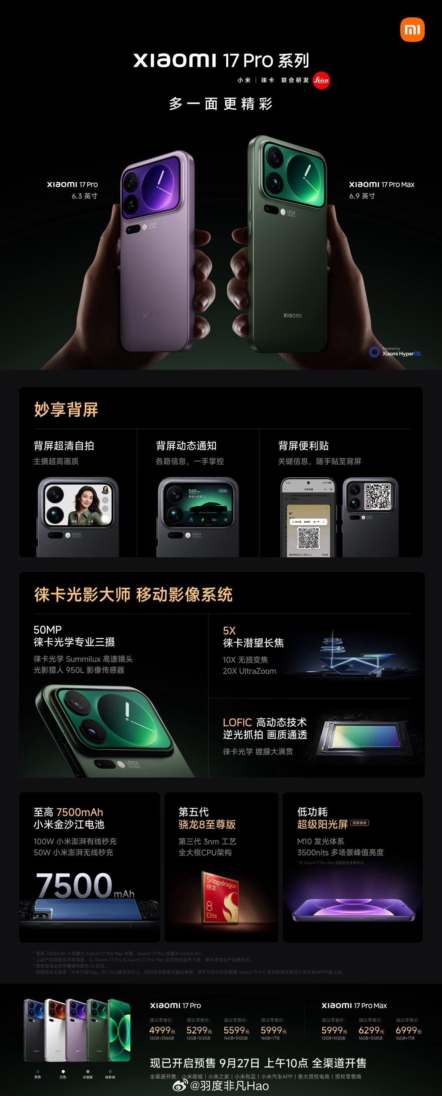 小米17 Pro系列定价4999元起步。 ​​​