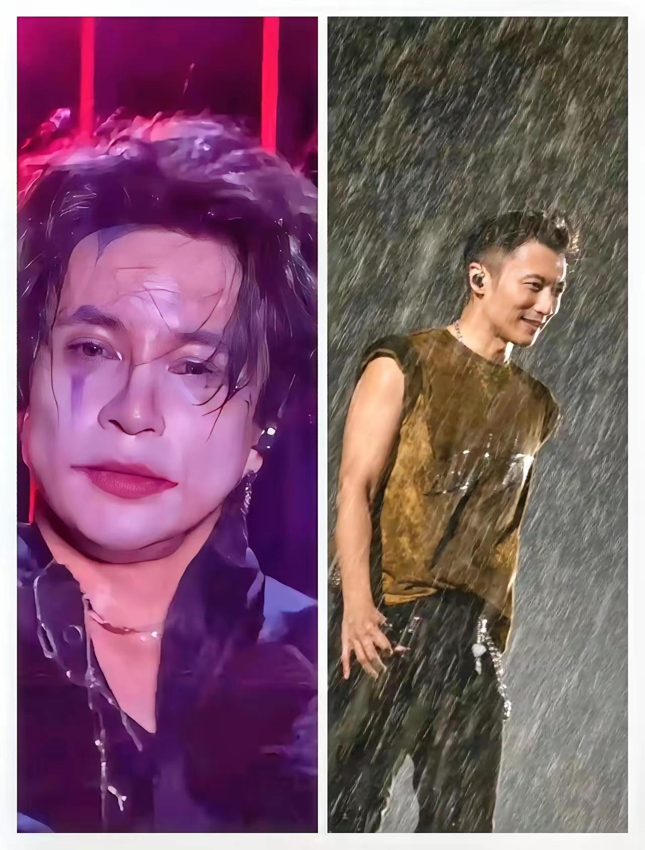 薛之谦可能最后睡不好，同样是雨里开唱，谢霆锋被淋后简直是战损美学，自己真成