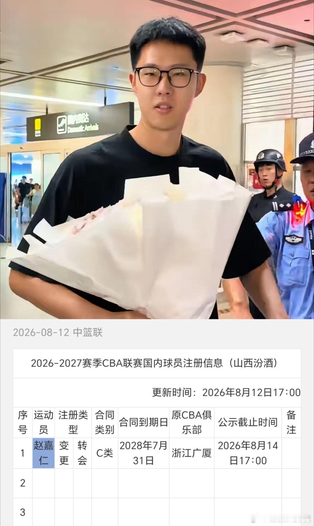 官宣落地！CBA官网更新国内球员注册信息，山西男篮已正式注册前广厦锋线赵嘉仁，这
