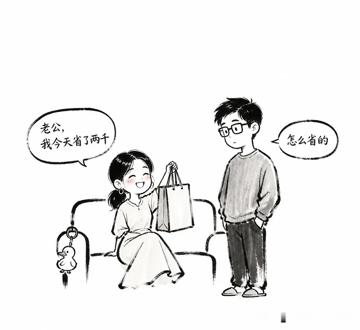 趣味漫画：老婆逛街回来，往沙发上一坐：“老公，我今天省了两千块！”我一愣：“怎么
