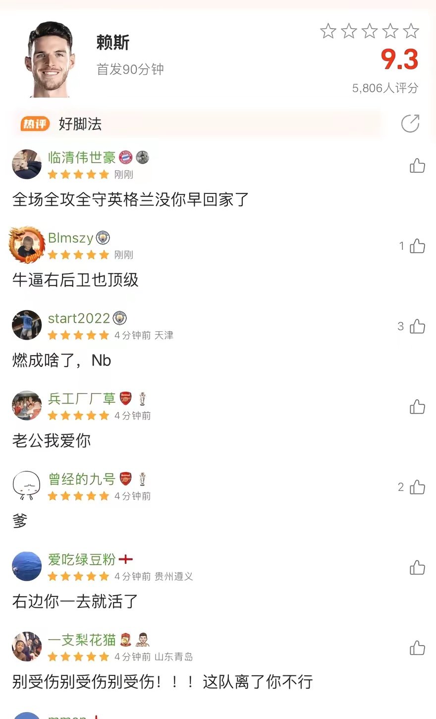 这场没有你英格兰回家了，最佳B2B中场之一，全能指哪打哪，颜值有实力必存的高级球