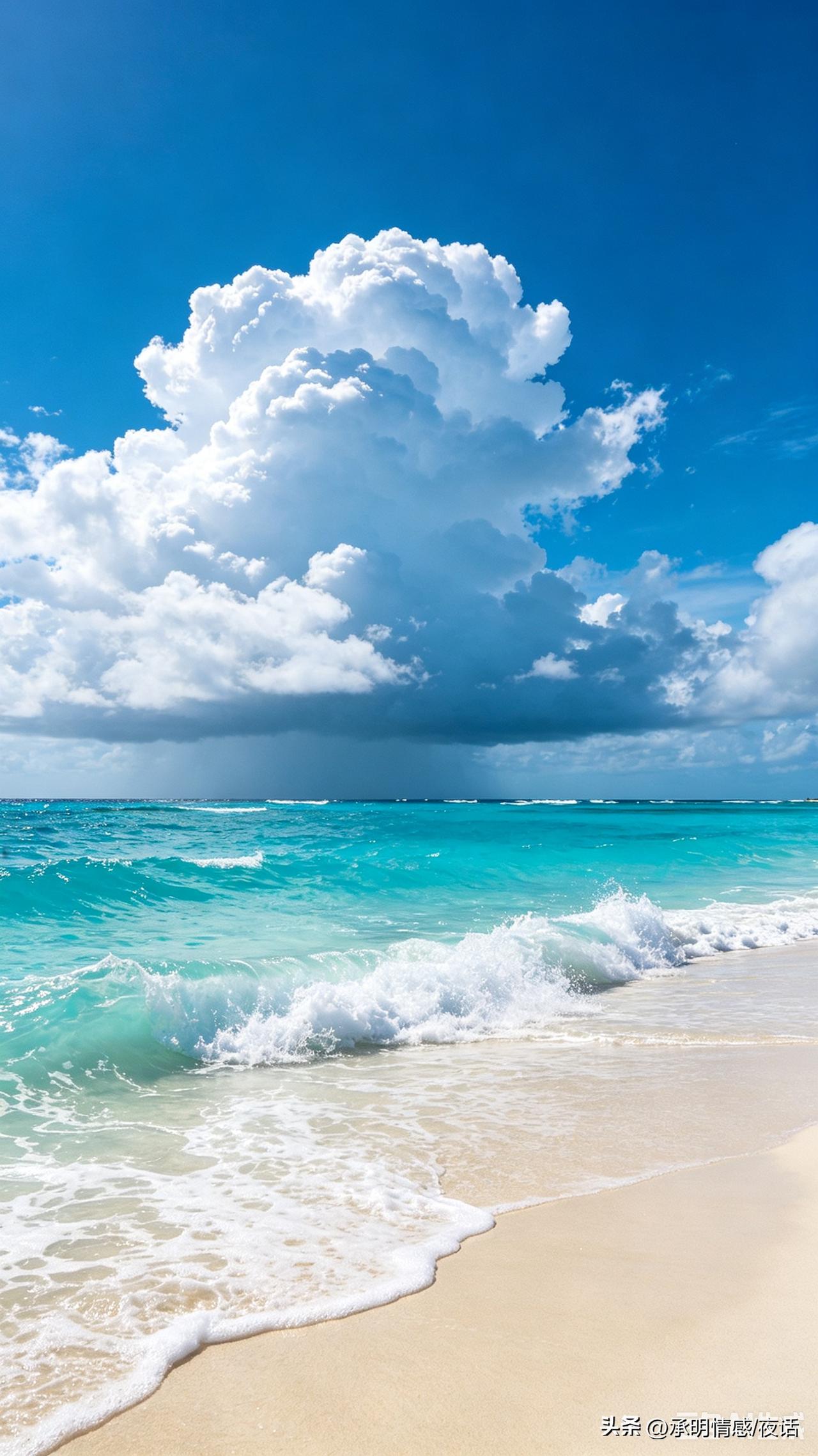 蓝天白云下的碧海金沙，梦幻的海滩风光！🌊🏖️