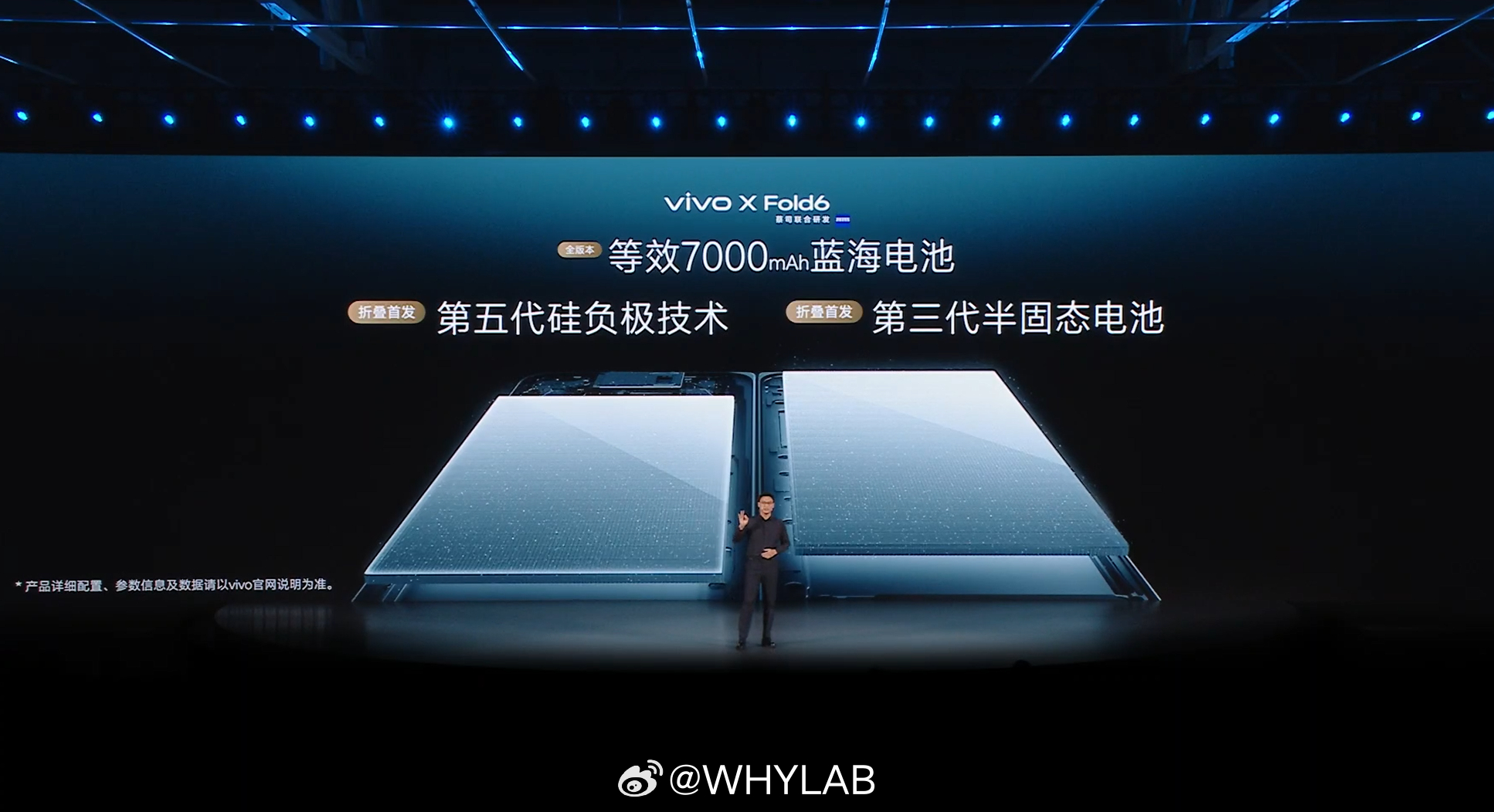 vivo X Fold6 搭载 7000mAh 蓝海电池（18% 硅含量，能量密