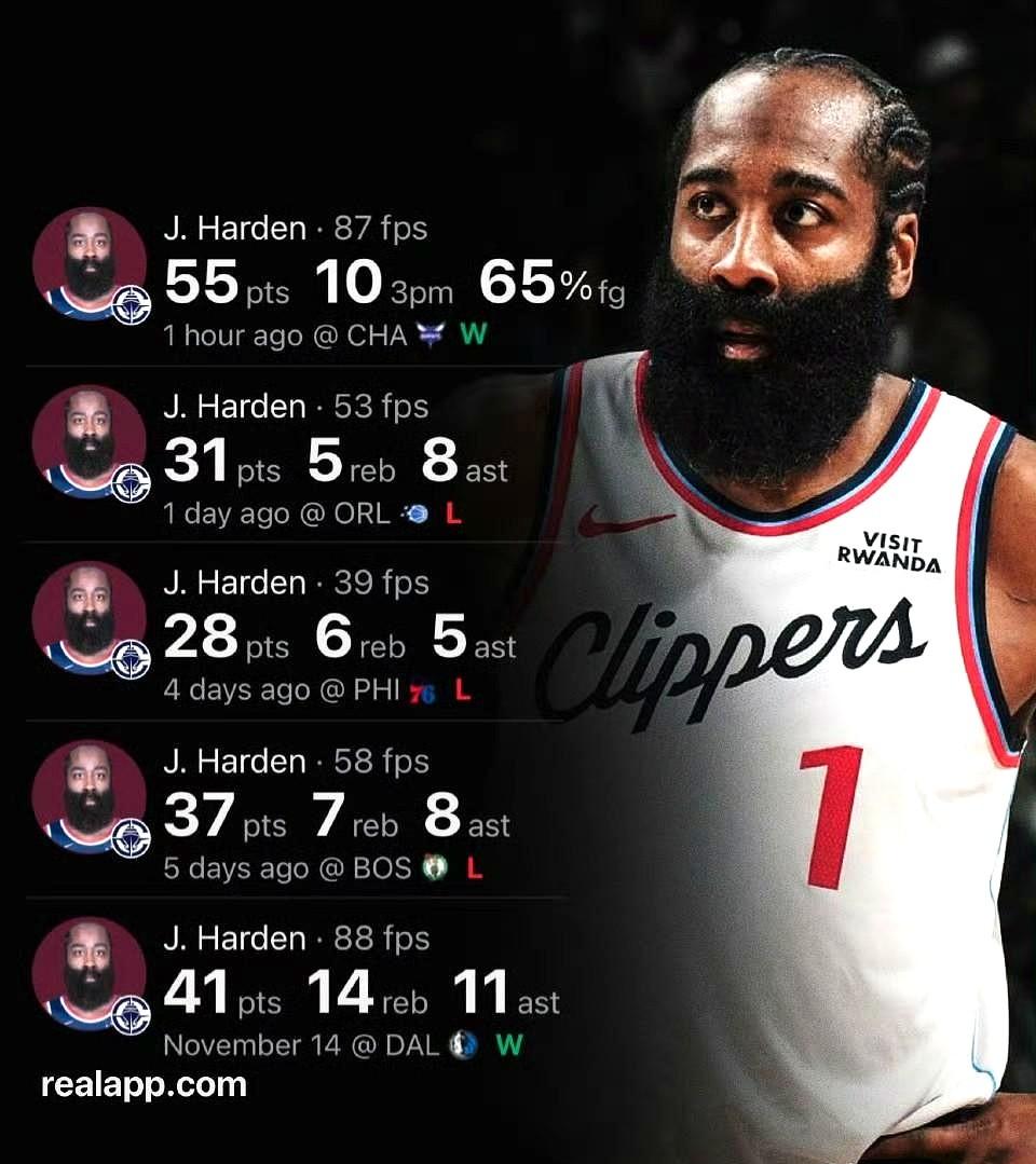 詹姆斯·哈登过去5场比赛：这不就是火箭登
38.4分
他本赛季场均得分28.4分