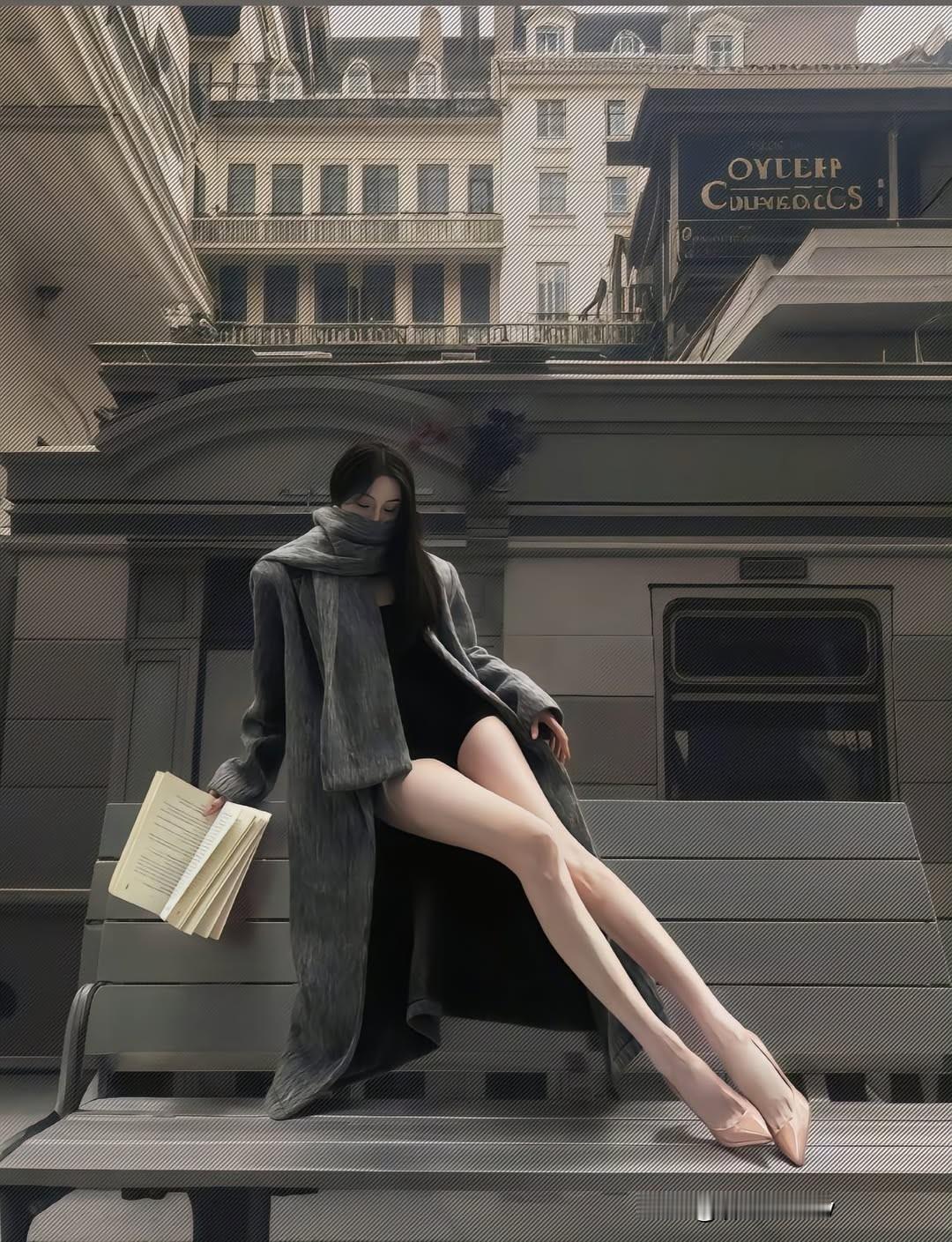 都市冷艳风，黑裙与大衣的完美搭配，尽显优雅与神秘。大长腿 好身材性感女神