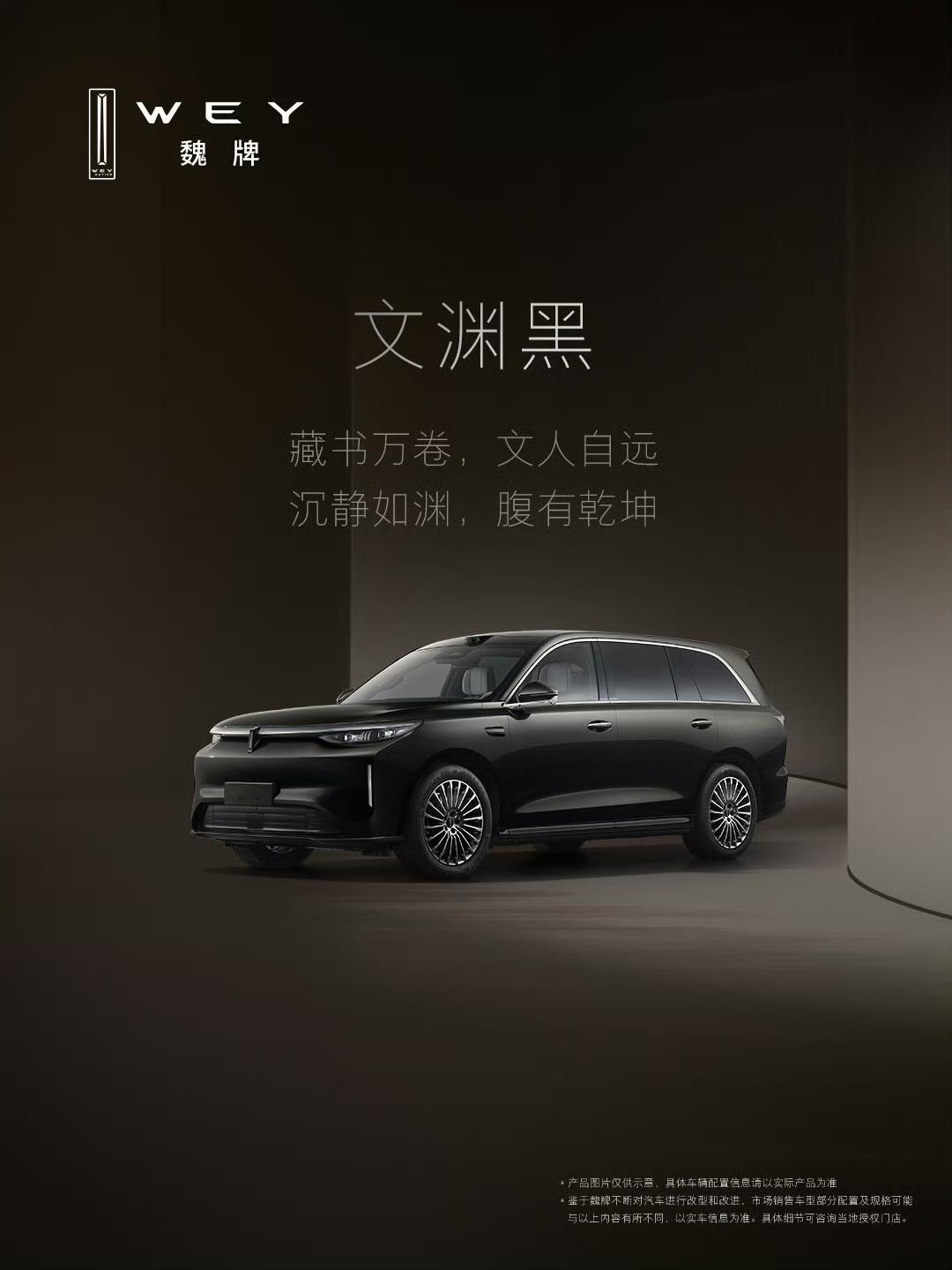 近日，官方正式公布了魏牌V9X的7种车身颜色，分别为紫阙鎏金、黑玄曜金、文渊黑、