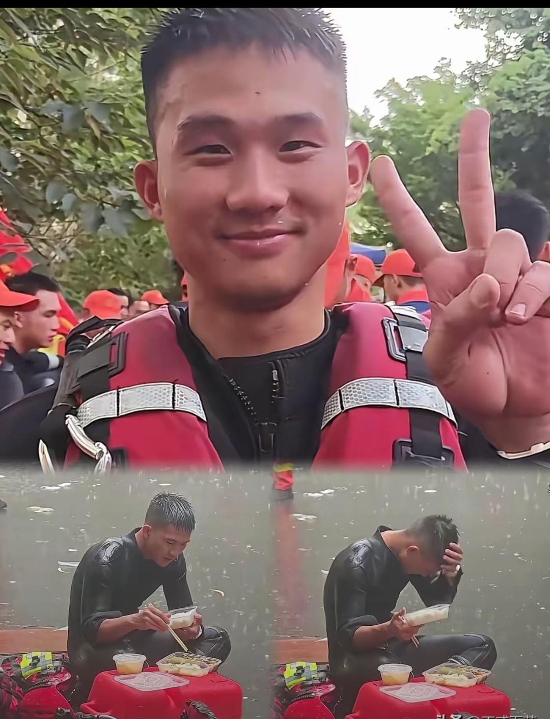 全网刷屏淋雨吃饭的消防员终于露出正面模样，知道他的故事后瞬间红了眼眶。

这位消