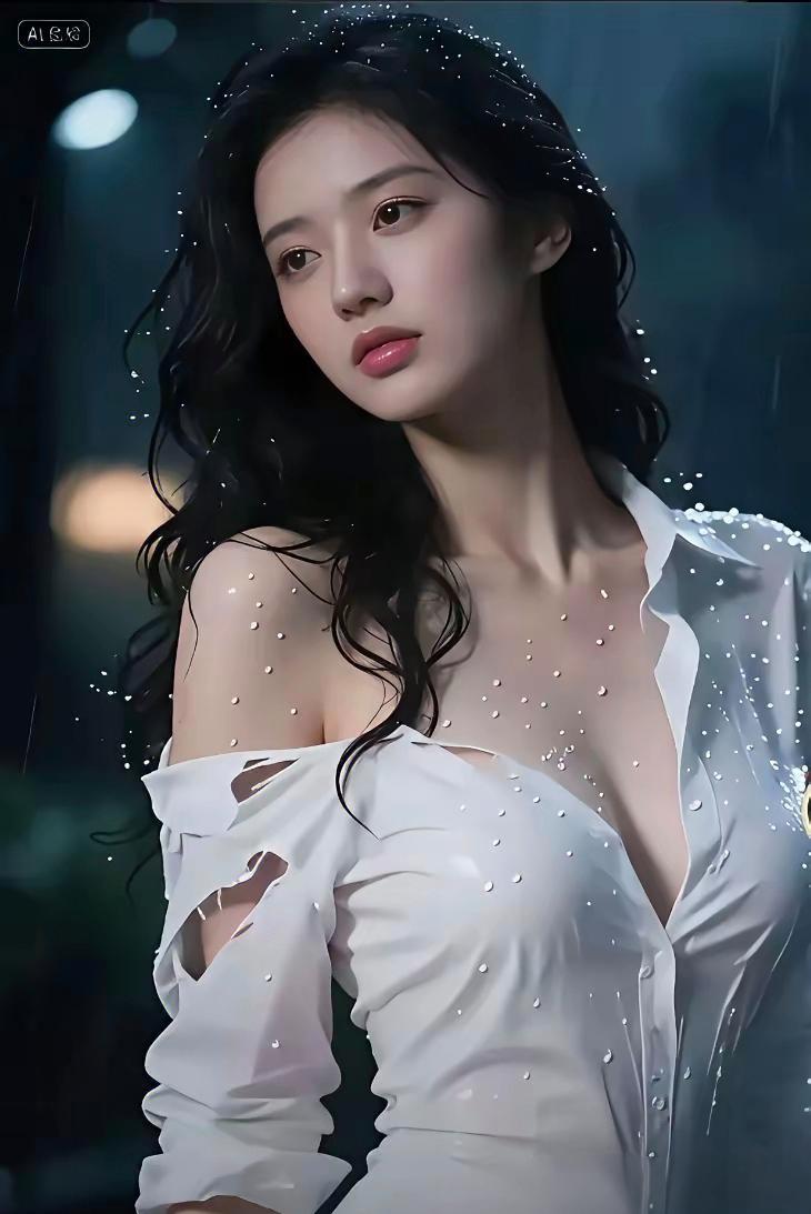 雨中仙子，白衣飘飘，光是想想就梦幻唯美。

似雨中白莲，既有柔情又有坚韧，凸显纤