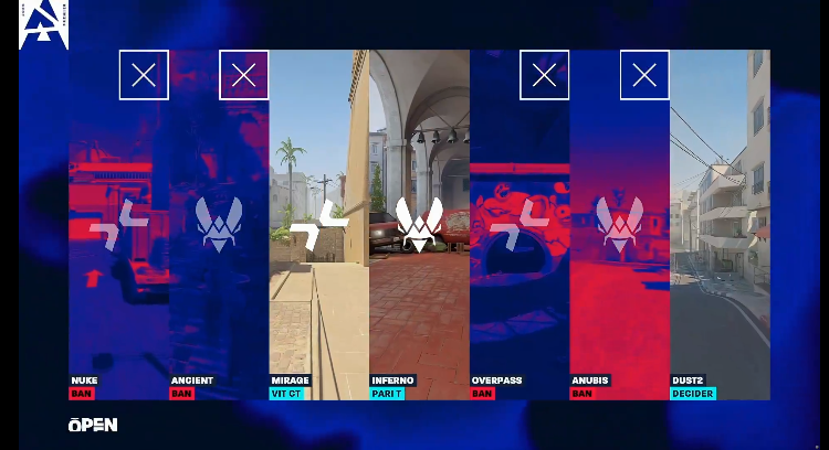 BLAST鹿特丹PV对阵Vitality选图：Mirage Inferno Dust2