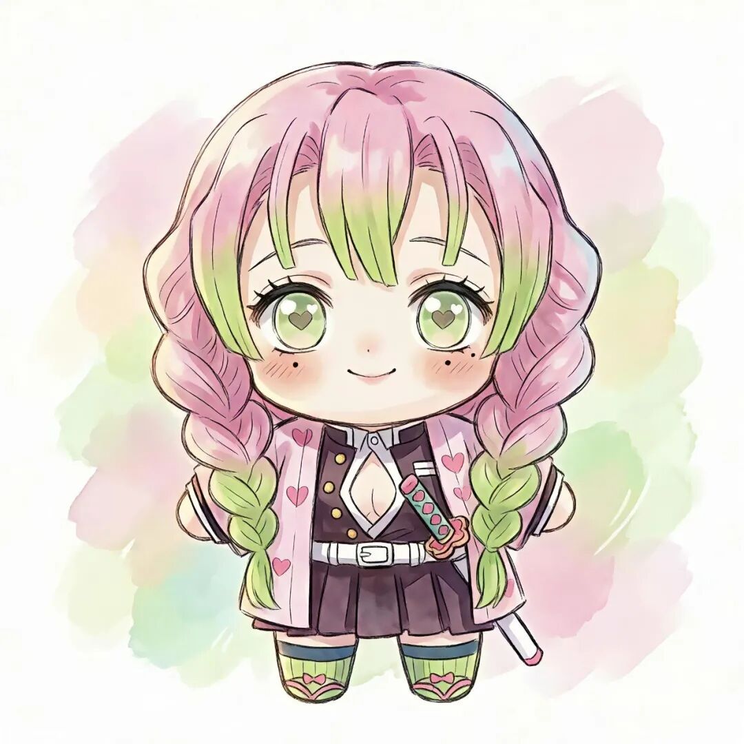 动漫acg次元大赏我的2025年终总结壁纸水彩风格的鬼灭之刃Q版插画 ，感觉好治