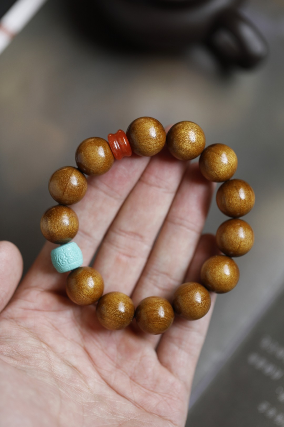 金丝楠木【伶忞】15mm 13颗金丝楠木特有的金丝纹理，如绸缎般细腻，料质细腻，