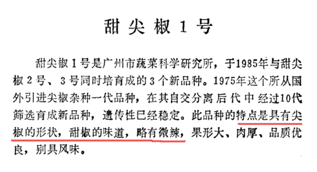 尖椒的形状，甜椒的味道——广州人的辣椒哲学：

甜尖椒1号，此品种的特点是具有尖