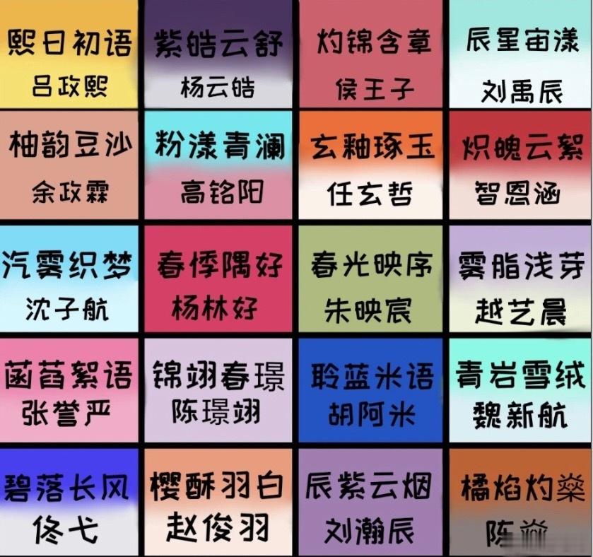 TF家族五代练习生保护色公开如有错误欢迎更正你最喜欢哪家的颜色？