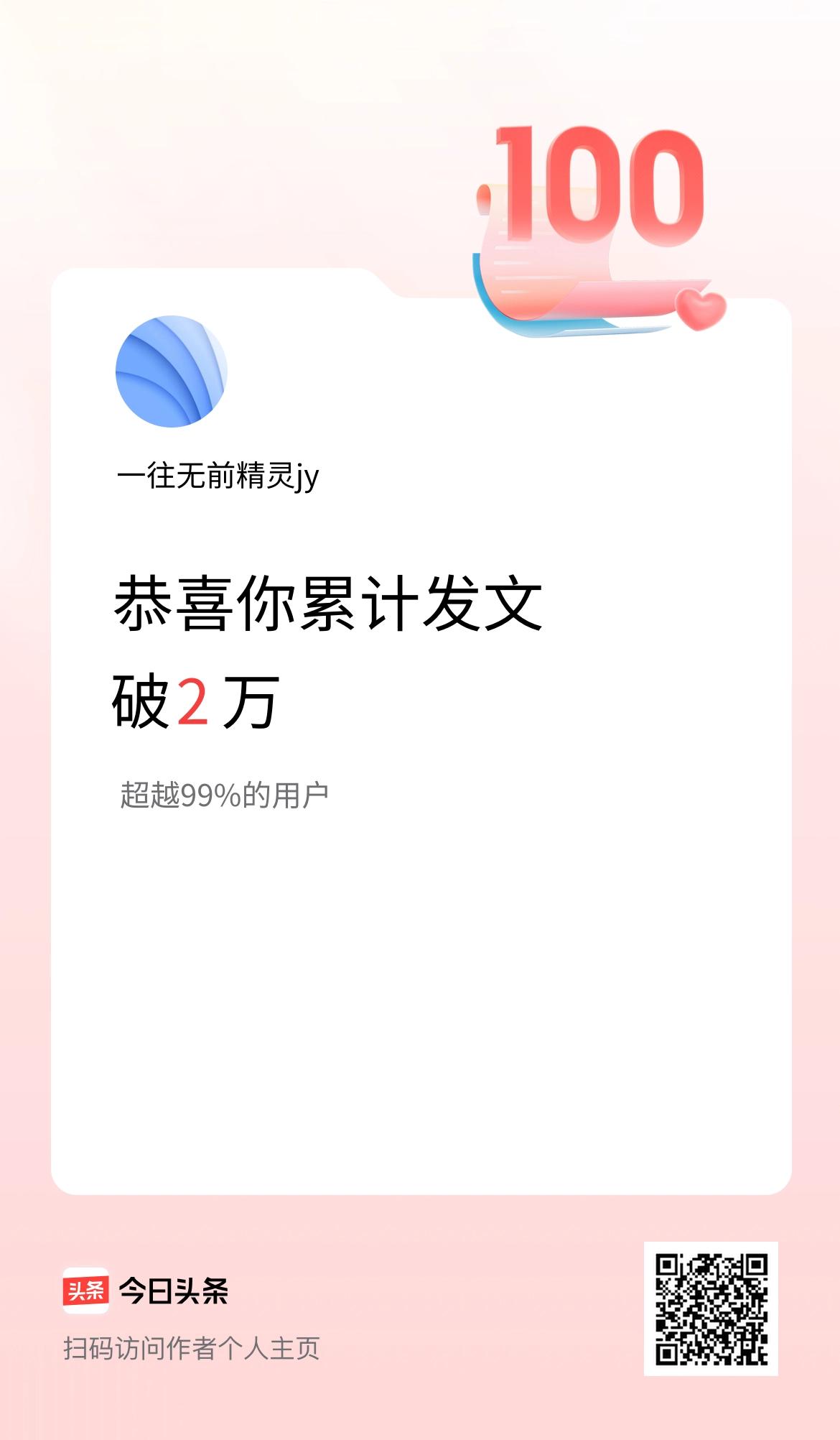 我在头条累计发布内容破2万啦！
