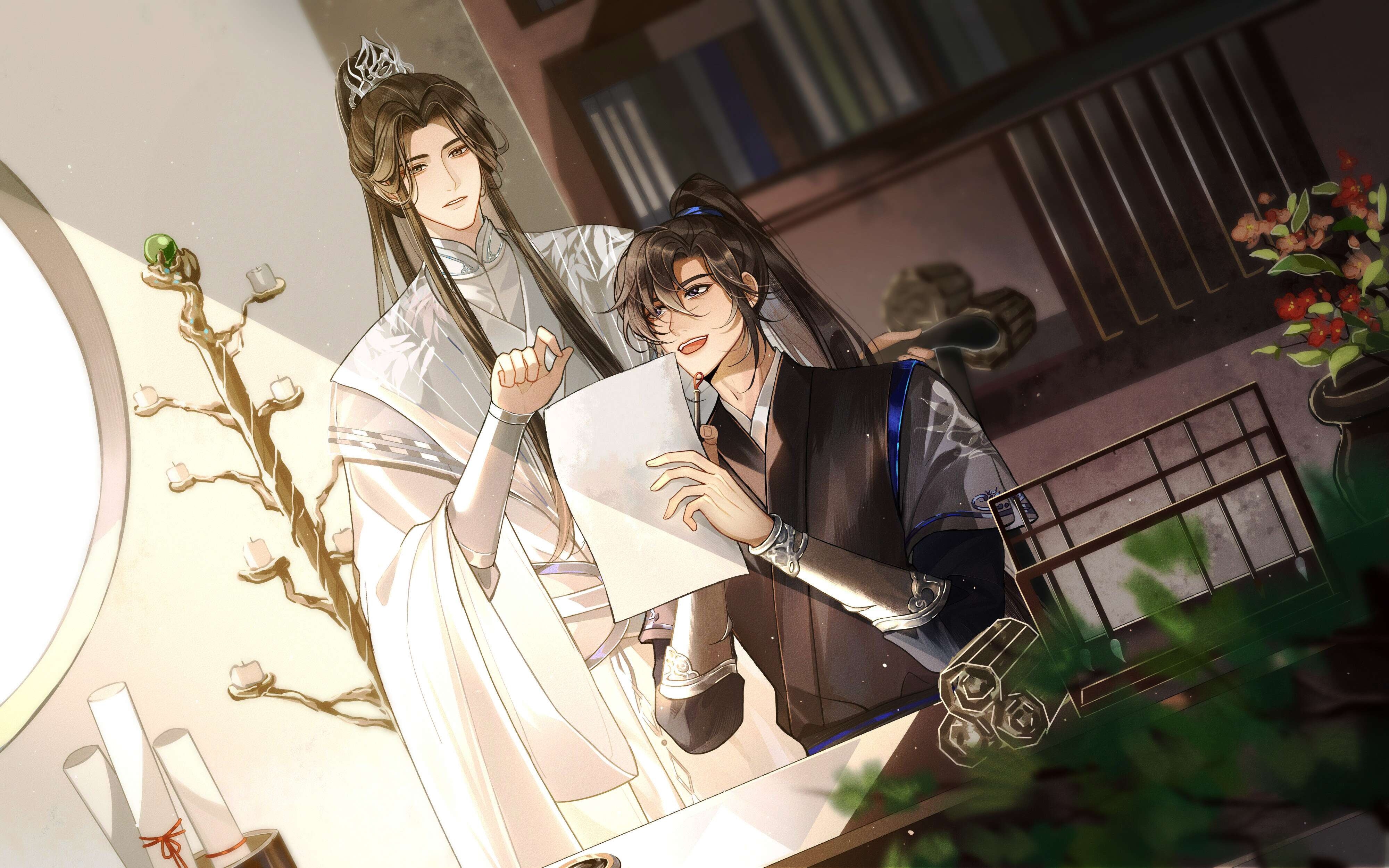 二哈与他的白猫师尊  漫画  教墨燃写字的晚宁，楚晚宁太美了lof：佐倾城的小番