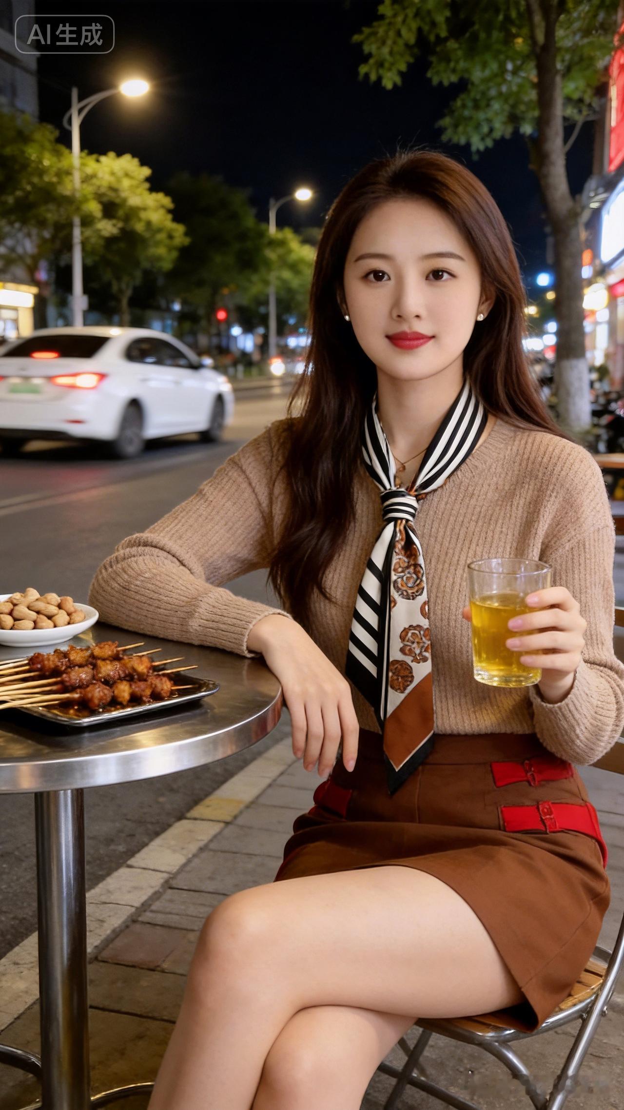 夜晚街边小聚，美食与美酒相伴，尽享生活小确幸。🍢🍺🌃