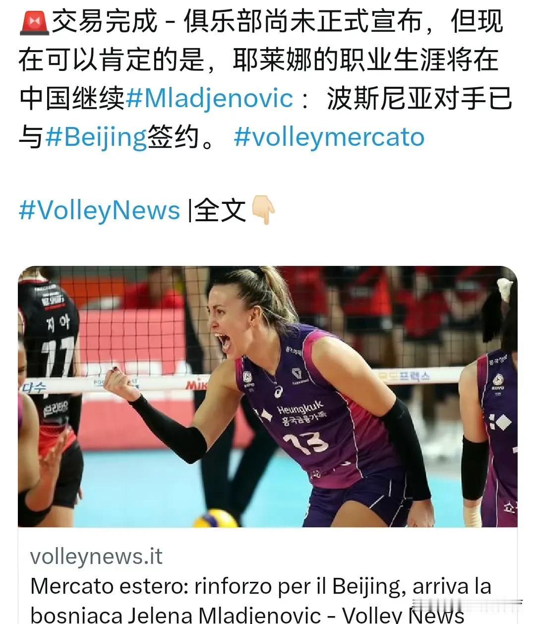 北京女排又签下一名外援，这名外援是副攻，来自波黑，跟接应武林好像是一个地方的，之