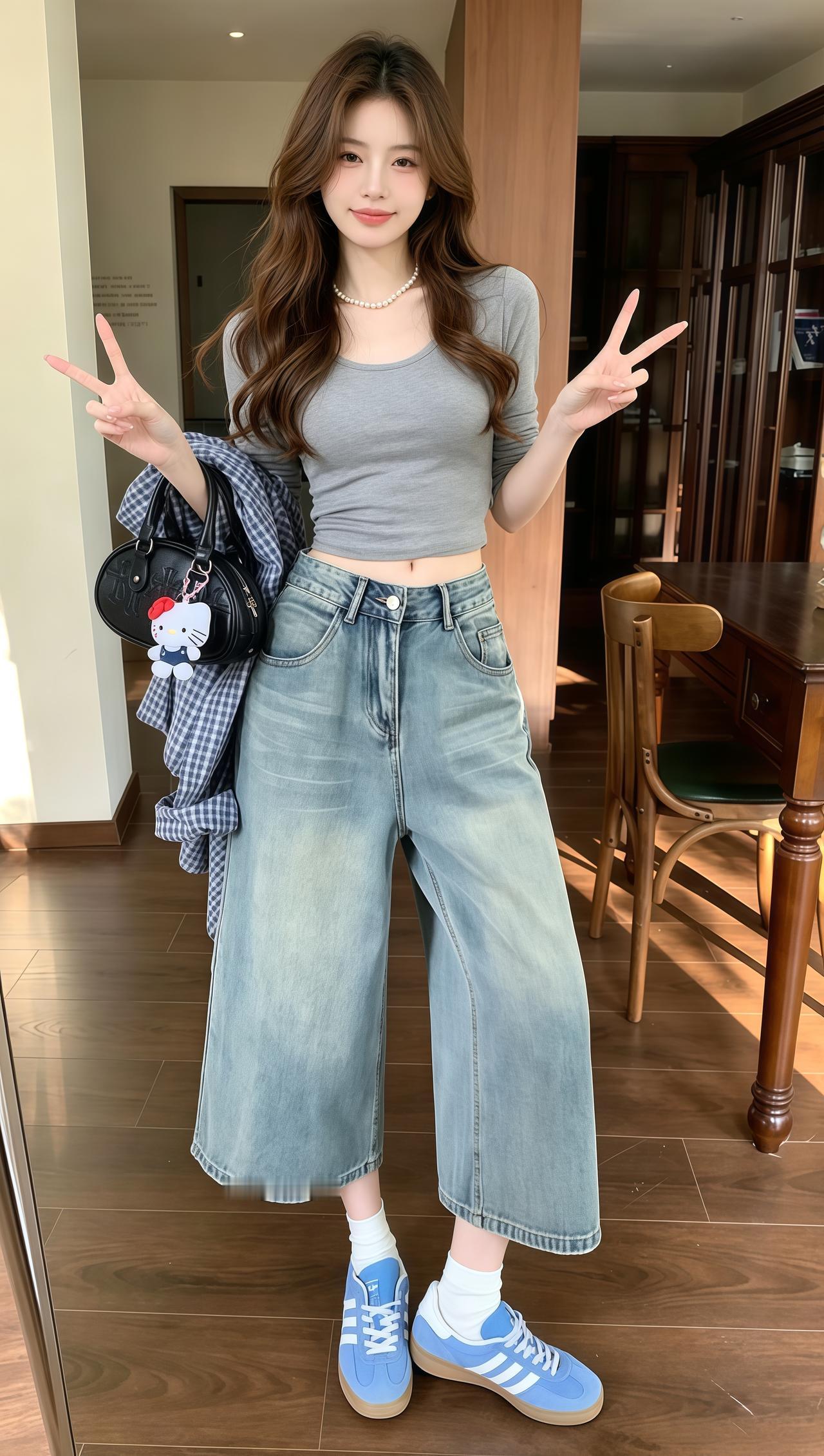 牛仔裤 阔腿牛仔裤辣妹穿搭 夏季穿搭穿搭今天穿什么