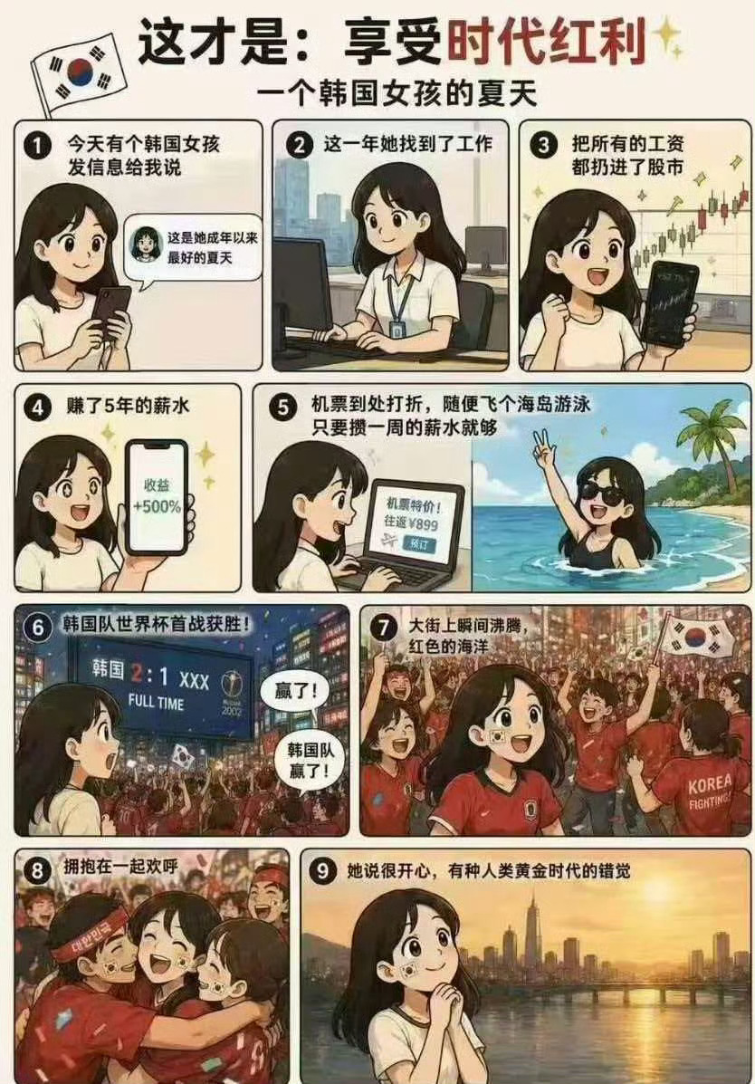 从图1到图2就差一个韩国股市跌超5%触发熔断……前几天群里痛斥大A耽误他发财，狂
