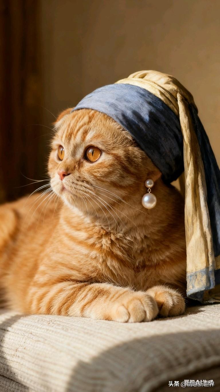 萌猫头巾穿搭，珍珠耳环点缀，可爱满分！🐱💎猫耳穿搭 萌猫头饰