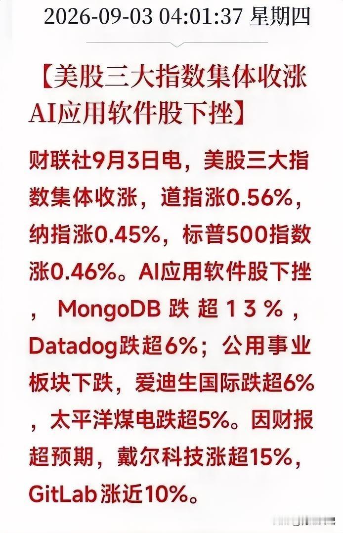 隔夜美股这剧本，AI编剧都不敢这么写！

戴尔直接爆拉15%，财报一出全场炸裂，