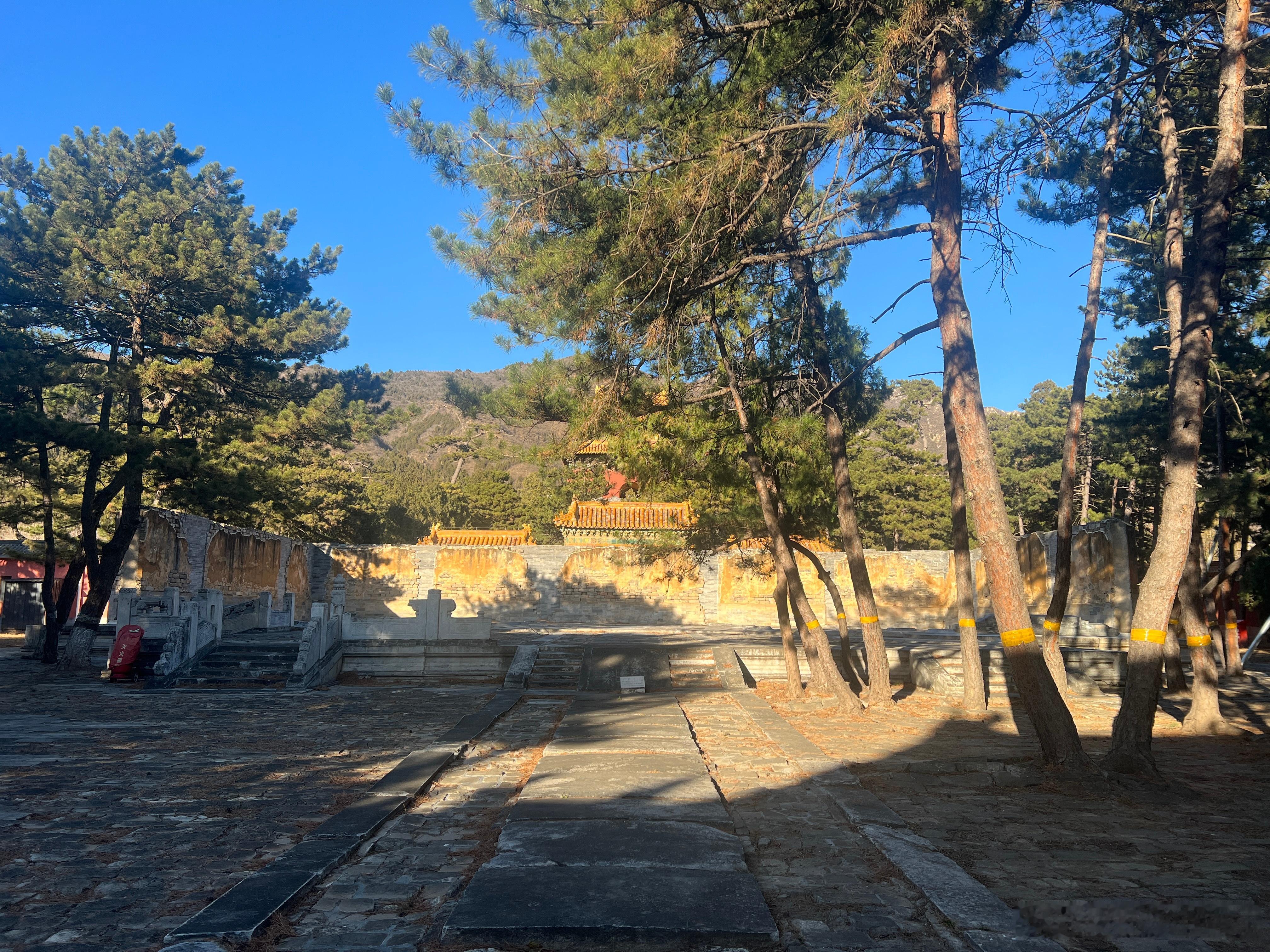 明英宗裕陵，祾恩殿遗址。裕陵祾恩殿原规制单檐歇山顶，面阔五间。可见台基御路石雕上