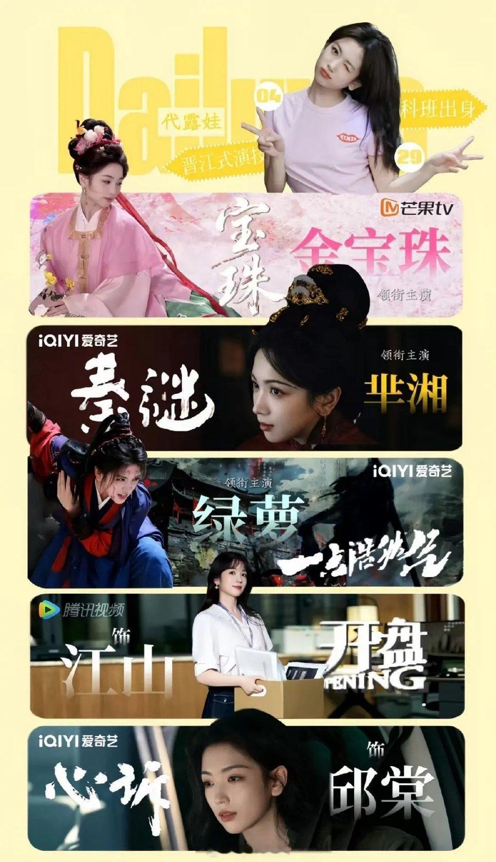 代露娃待播剧，好多存货啊～古装现代都有，感觉有作品存货上真人秀是不是不好，演员人
