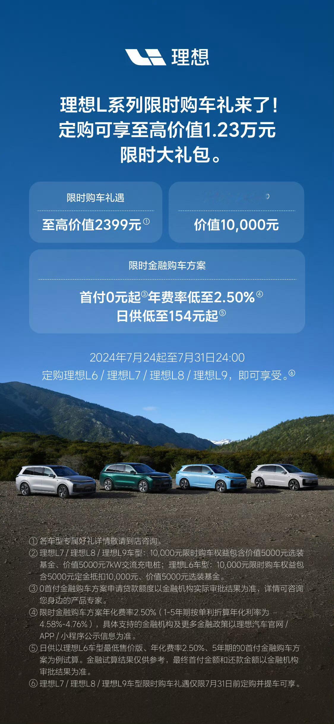 理想L系列限时购车礼，有效期到到月底，具体看图。买车填666666邀请码，300