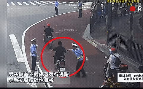 该男子骑车不戴安全帽，叔叔关心他的安全，要把他拦下来，可该男子不理会，完全不在意