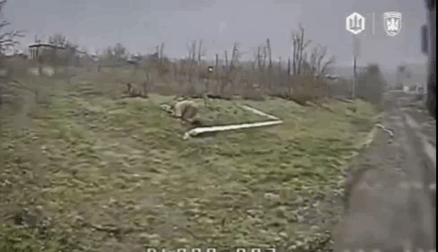 1名世界第二军士兵看到乌军无人机后，像鸵鸟一样撅起臀部，把脑袋埋在地里，认为这样
