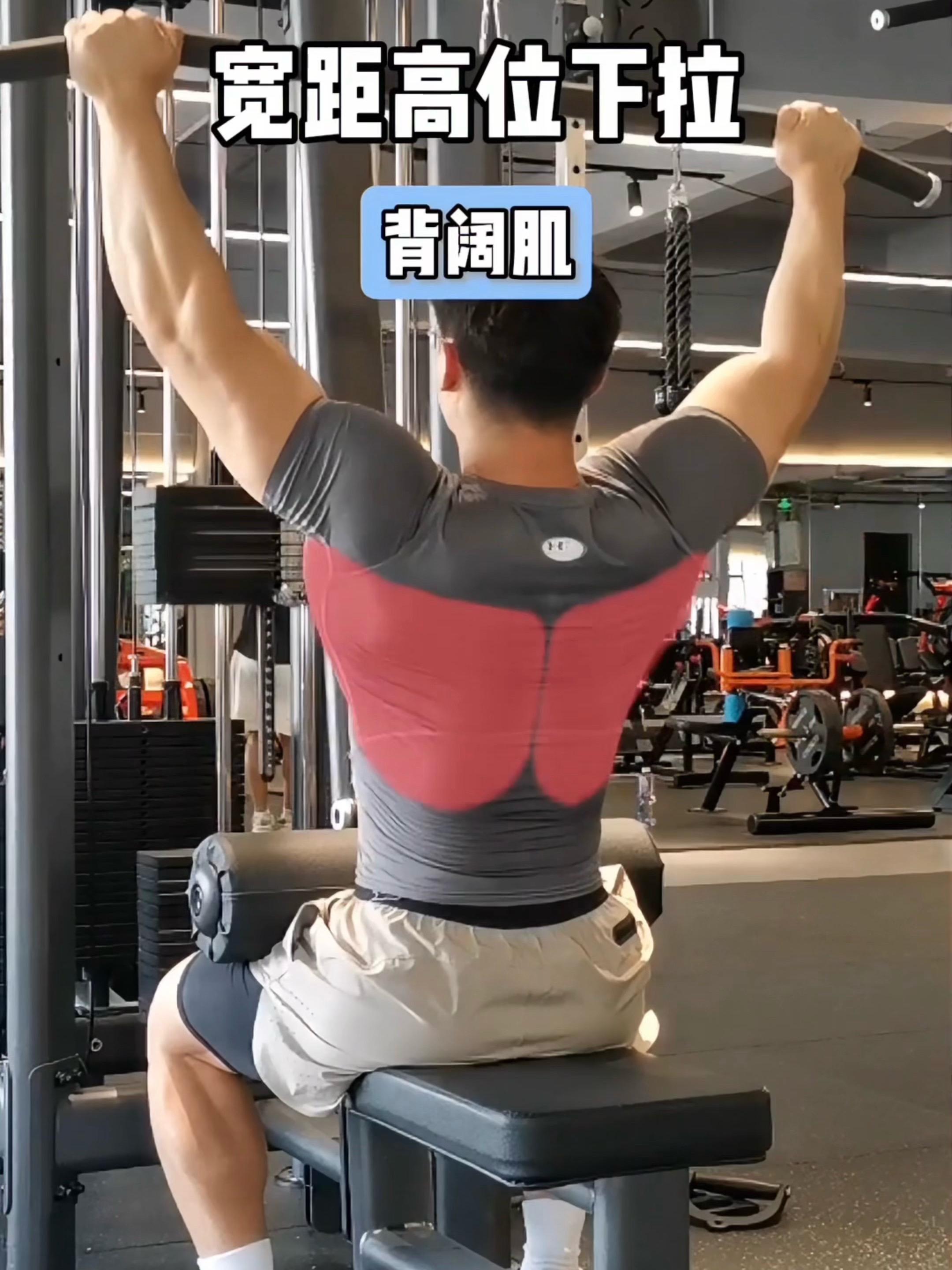 宽距高位下拉，保姆级教程！ 一、目标肌群 宽距高位下拉，背阔肌 二、练...