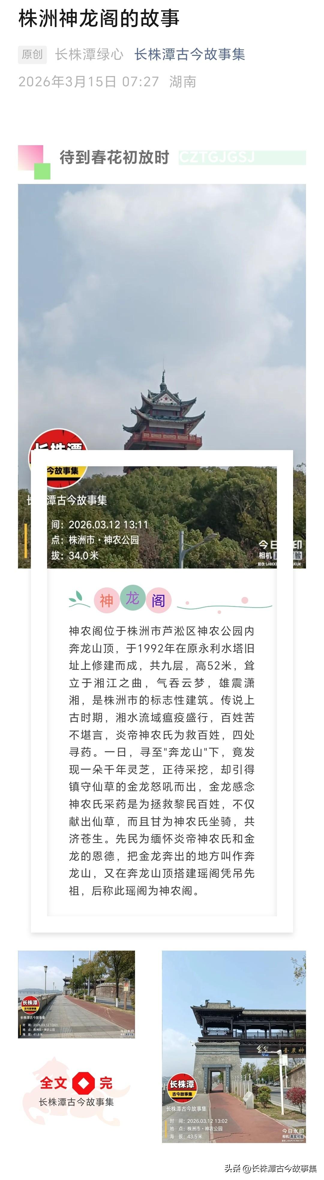 神农阁位于株洲市芦淞区神农公园内奔龙山顶，于1992年在原永利水塔旧址上修建而成