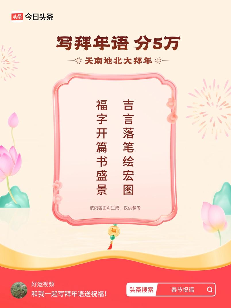 写拜年语送祝福新春拜年送祝福！我的祝福是：“福字开篇书盛景，吉言落笔绘宏图”！快