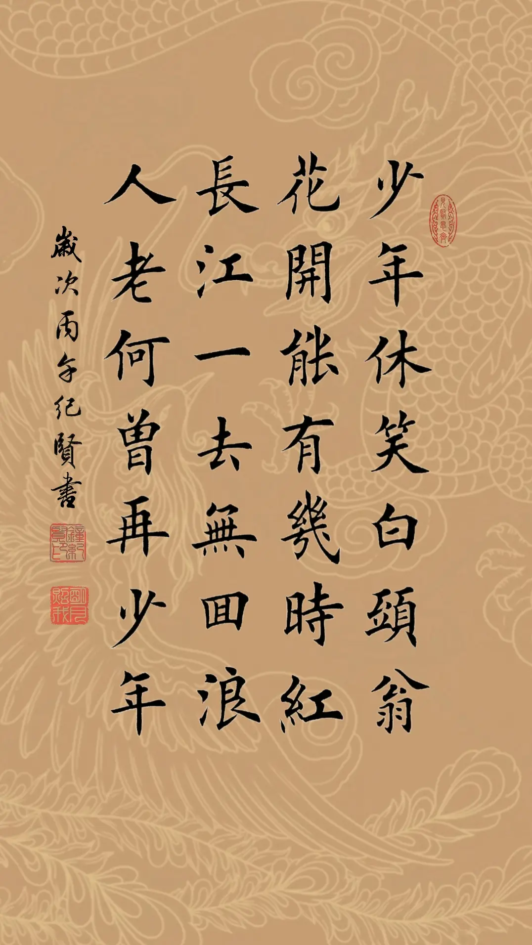 少年休笑白头翁.花开能有几时红.长江一去无回浪.人老何曾再少年.