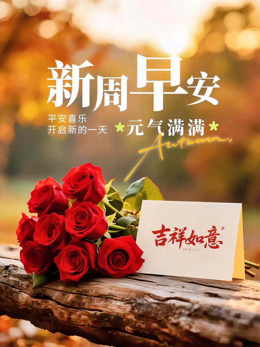 新周早安！红玫瑰邂逅暖阳，元气满满开启平安喜乐的一天。愿你吉祥如意！
分享清晨心