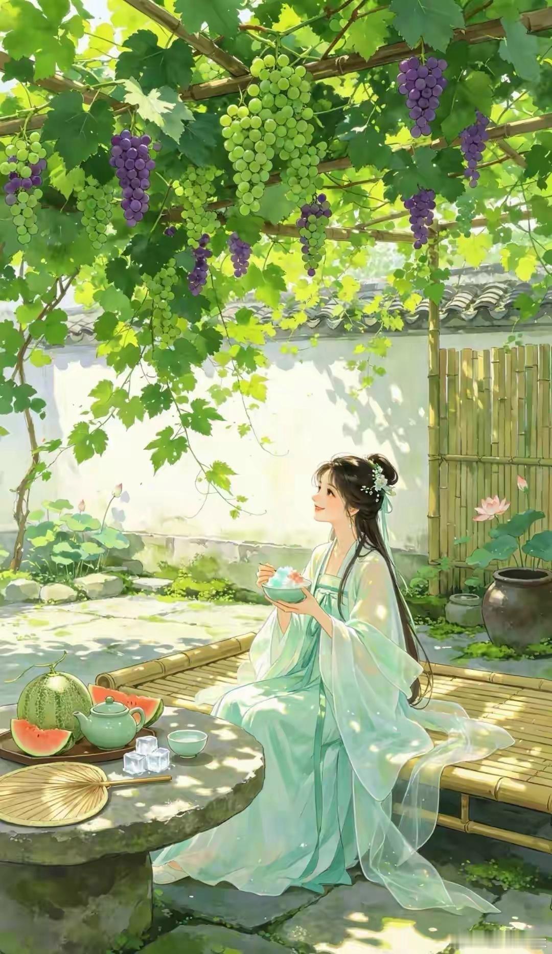 小清新绿色系古风插画壁纸 ​​​