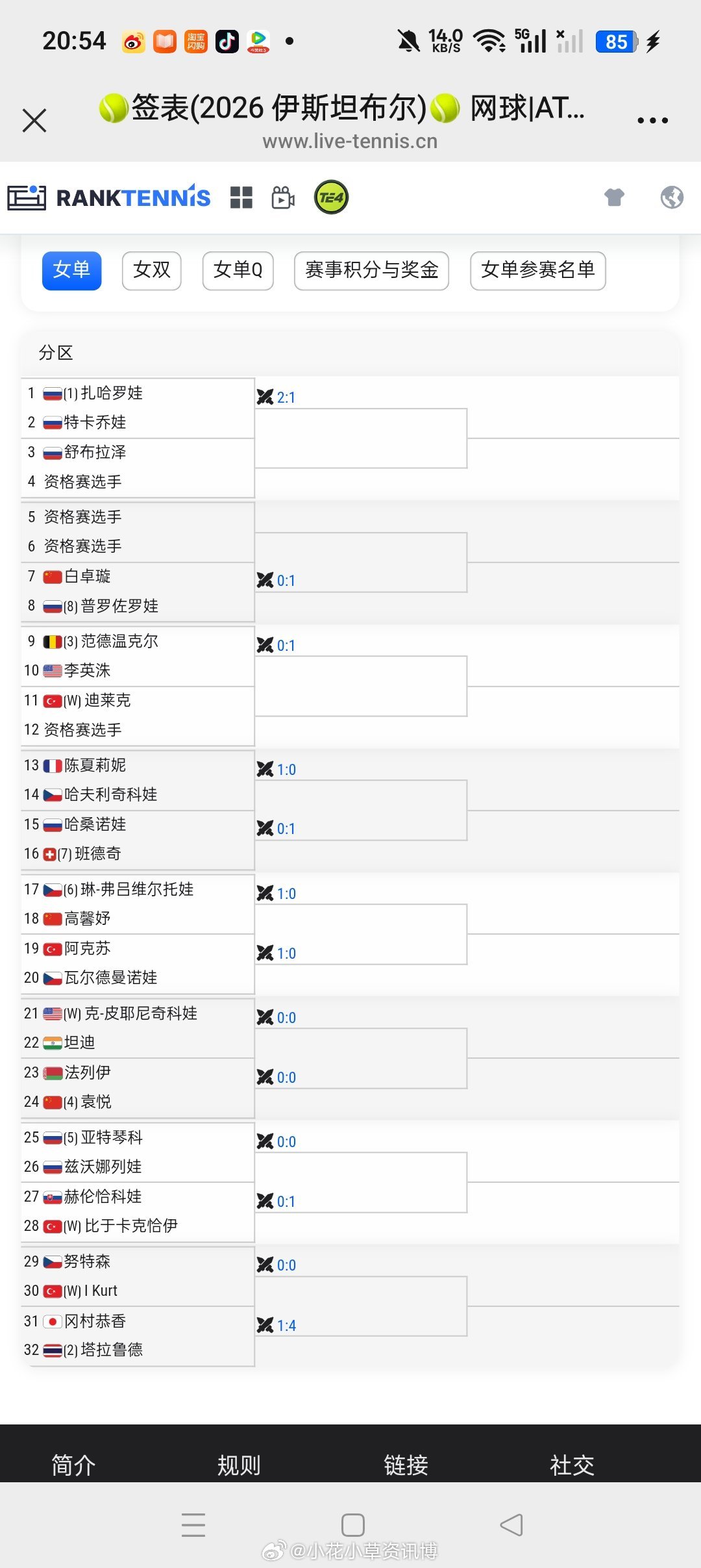 小花小草资讯  【伊斯坦布尔WTA125】女单正赛签表🇨🇳白卓璇vs【8】?