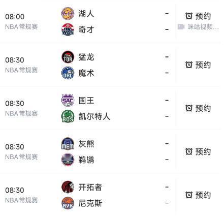 北京时间1月31日，星期六，明天8：30之前安排了5场NBA比赛，赛程如下：
