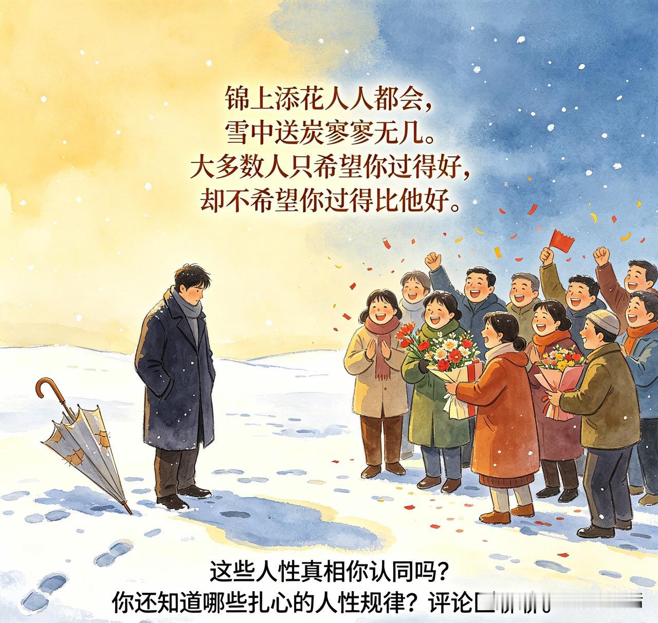 人性铁律你知道吗？越长大越明白，人心远比想象中复杂。

锦上添花人人都会，雪中送