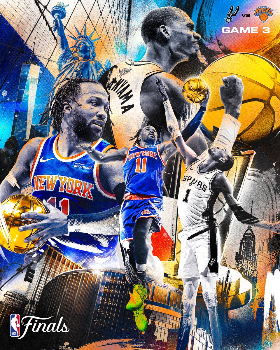 NBANBAnba总决赛 NBA总决赛G3海报，属于布伦森PK文班亚马的领袖对决
