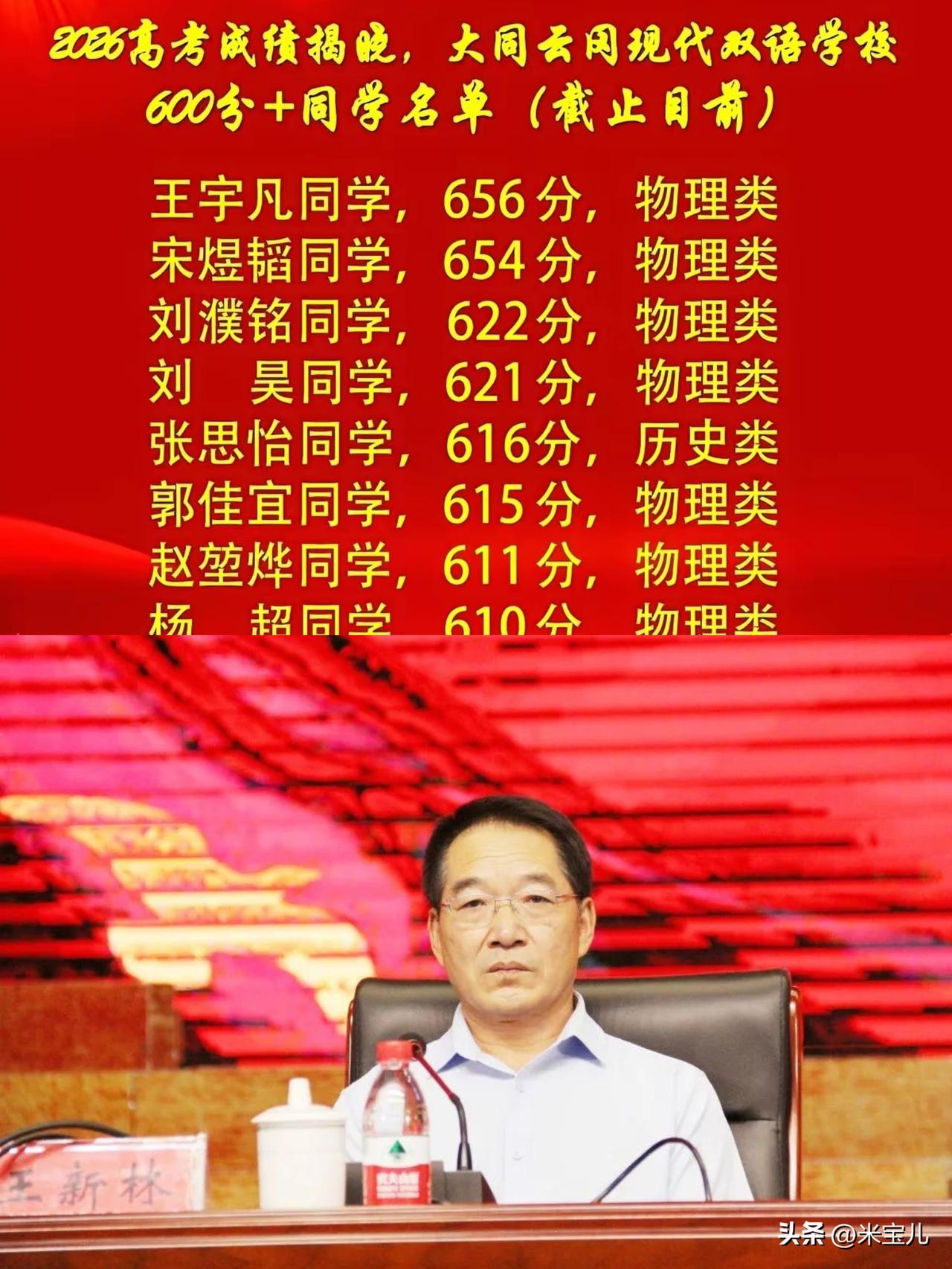 王新林校长，
因高考好成绩而爆火的校长。
原是忻州一中副校长，
现任大同现代双语