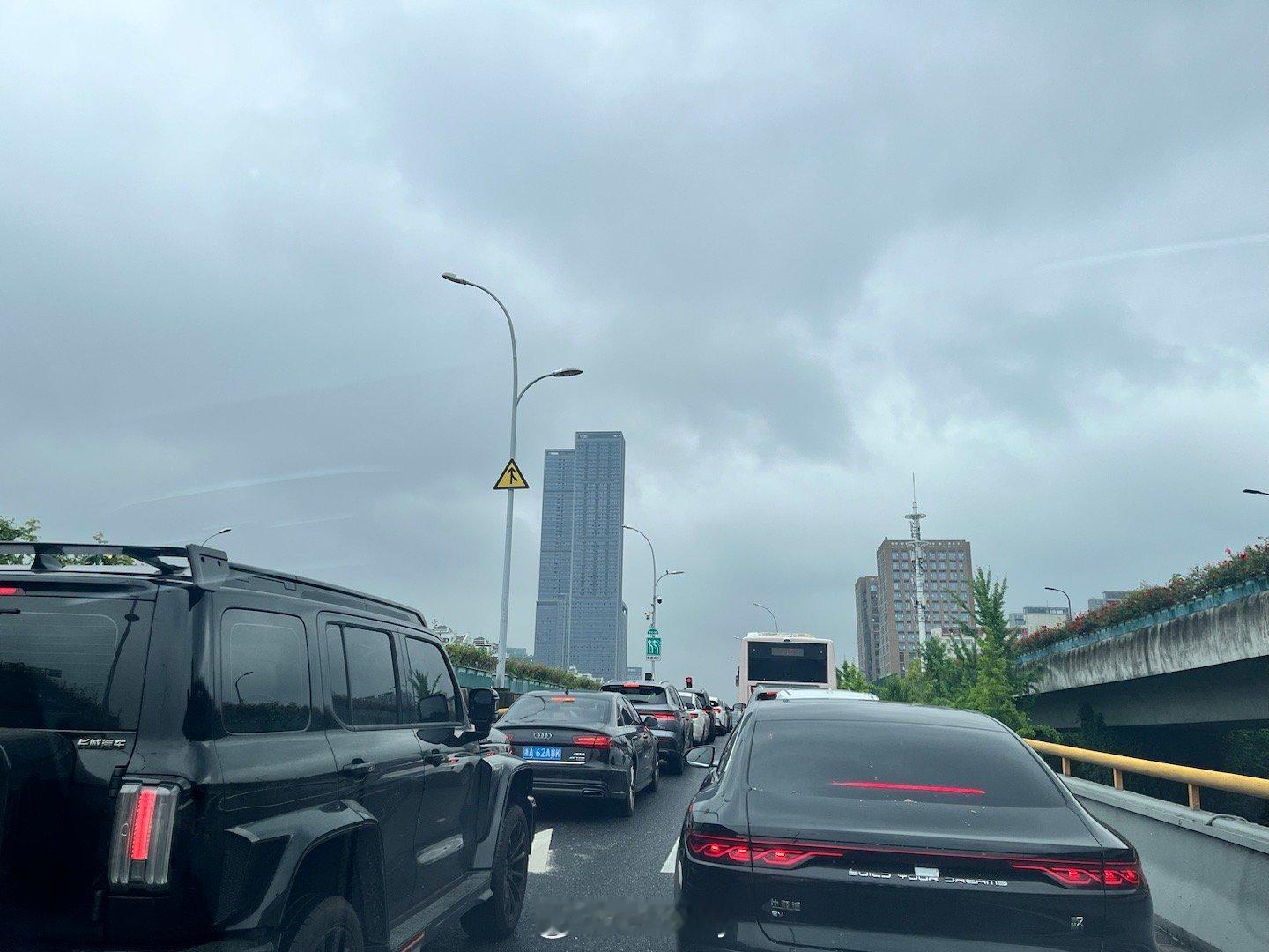 早上在上高架的匝道又被红灯拦住了，慢悠悠被堵了半天。等开上去了，却发现桥上的车并
