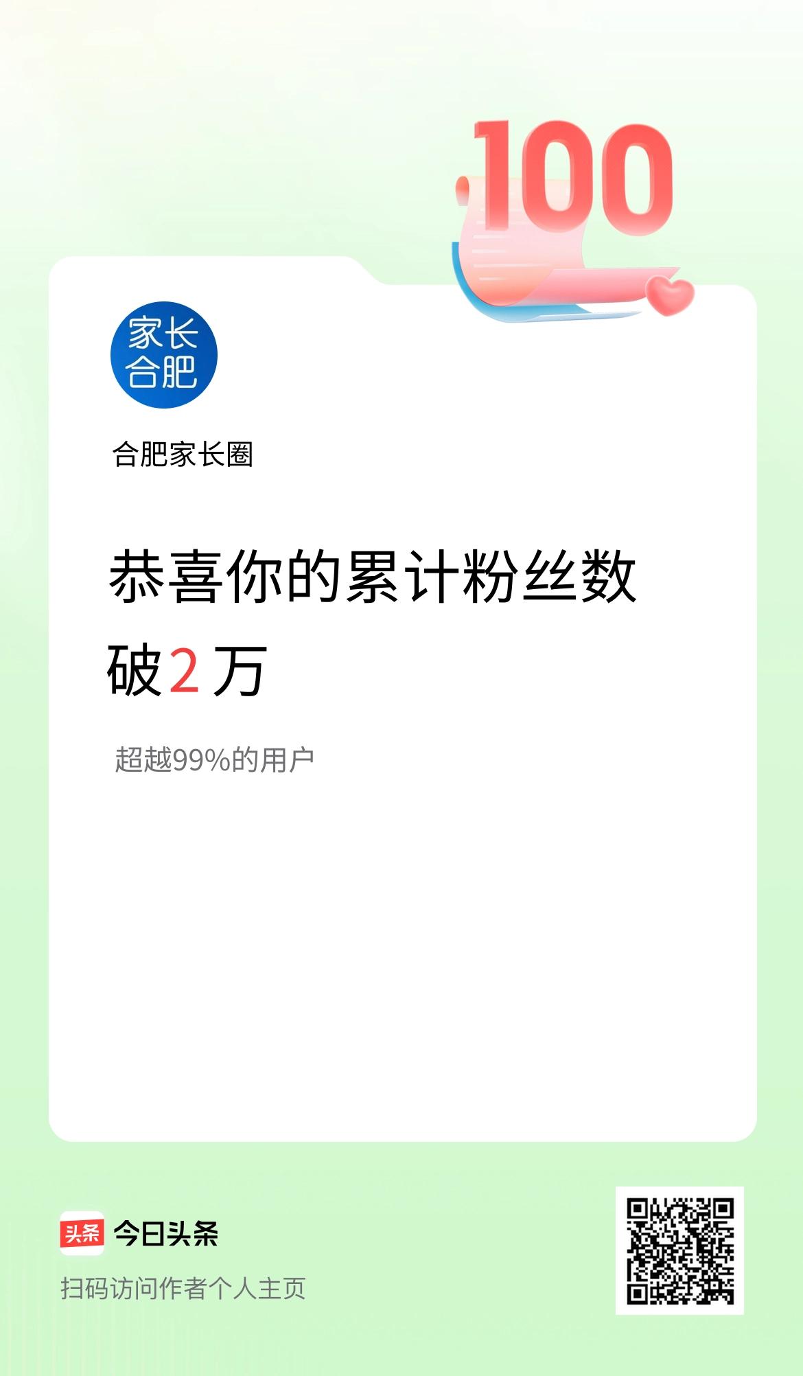 我在头条累计粉丝数破2万啦！