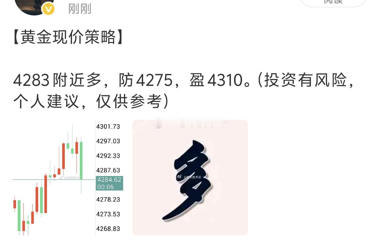 【黄金多单止损出局】黄金4283附近进多止损出局，这回落力度挺大的，观望一下。 