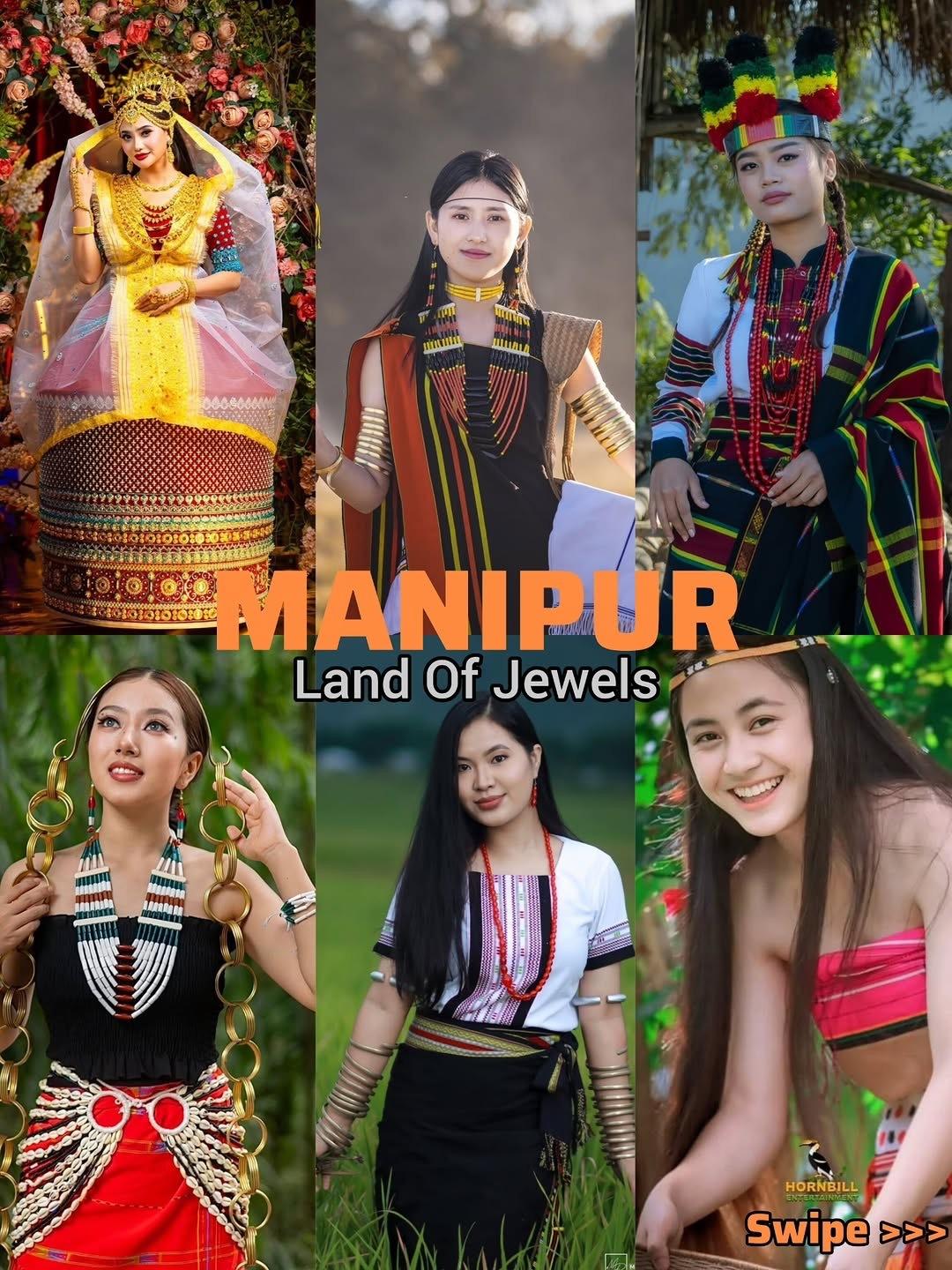 曼尼普尔邦的梅泰族、那加族、库基族美人。

曼尼普尔邦的三个民族，尤其是两个山地