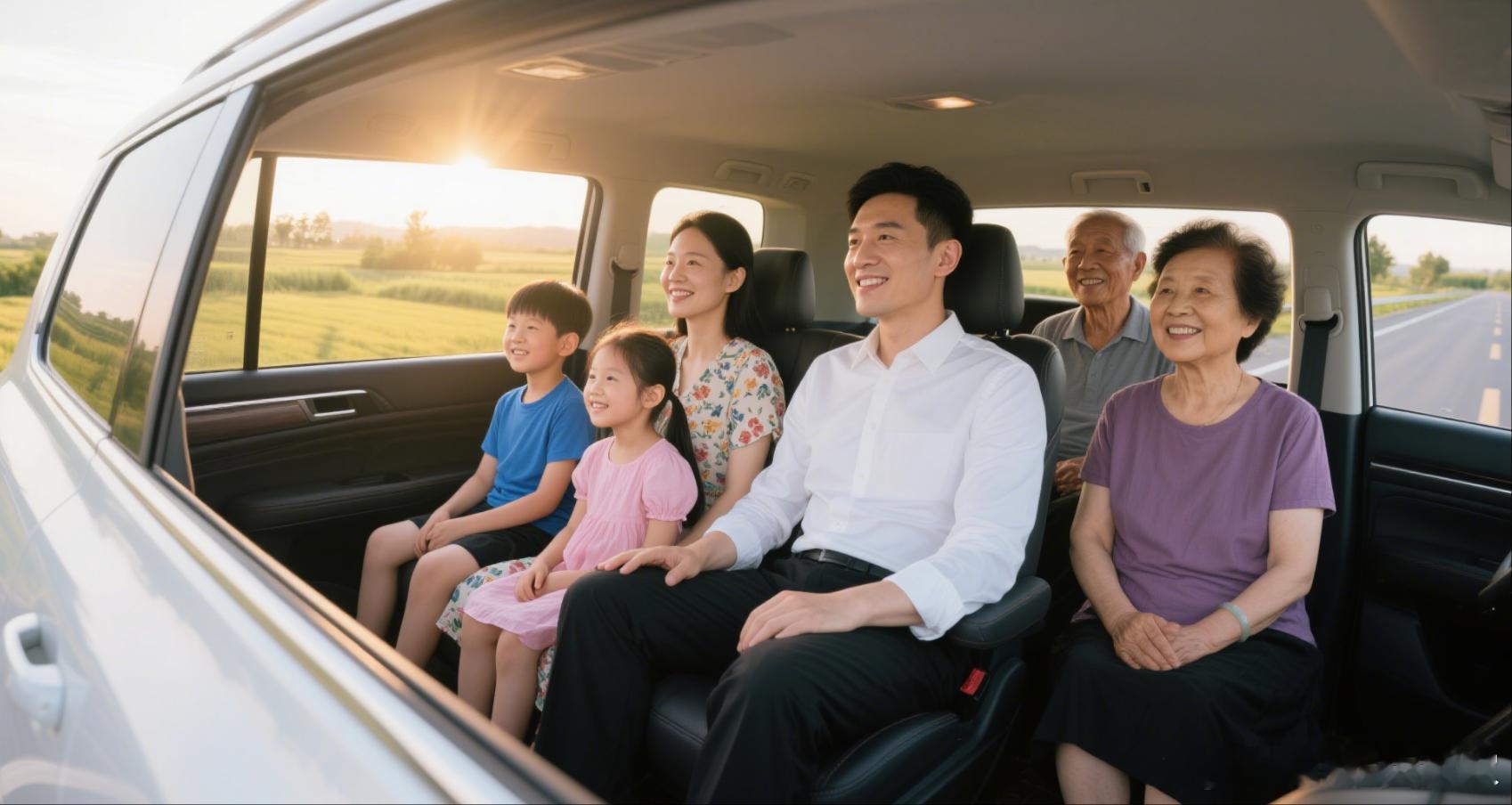 换了一个AI，还是全家六口人坐车出游...更TM诡异了...今天是中元节么？ ​